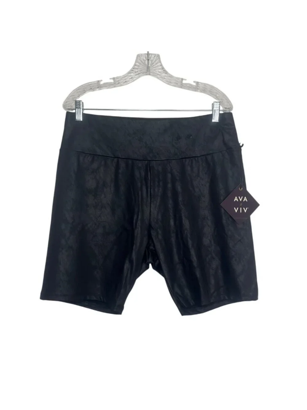 Ava & Viv High Waist Faux Leather Biker Shorts 1X Black New Liquid Shine